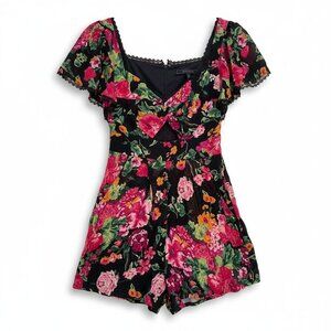 Revolve BCBGMAXAZRIA Twist Front Romper Floral Silk SZ XXS